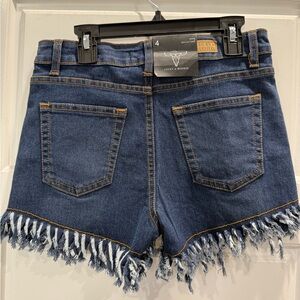 Lucky & Blessed Women's Blue Frayed Jean Shorts